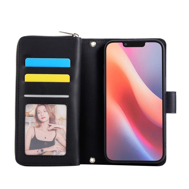 For iPhone 17e / 16e Nine-card Slots Zipper Wallet Bag Leather Phone Case