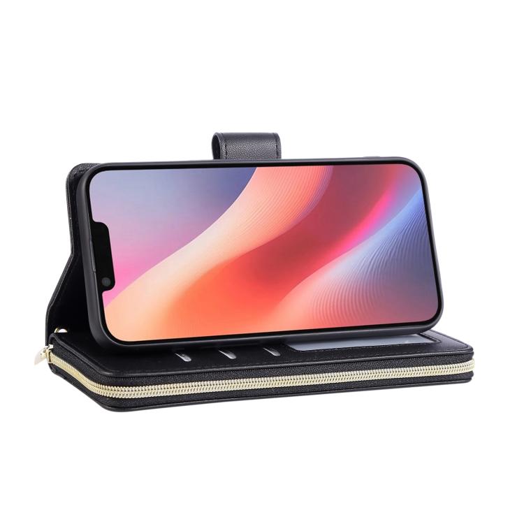For iPhone 17e / 16e Nine-card Slots Zipper Wallet Bag Leather Phone Case