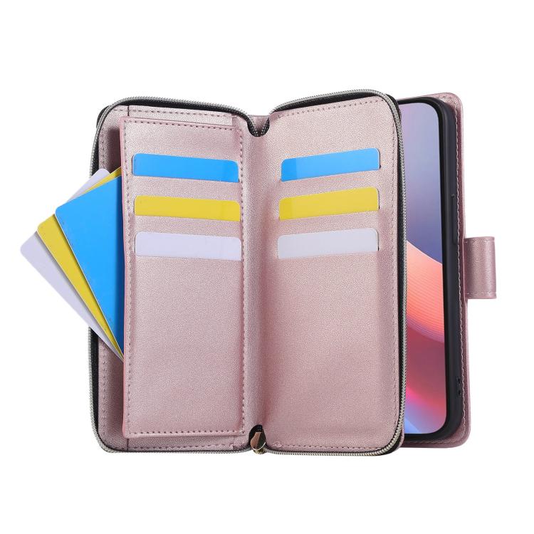 For iPhone 17e / 16e Nine-card Slots Zipper Wallet Bag Leather Phone Case