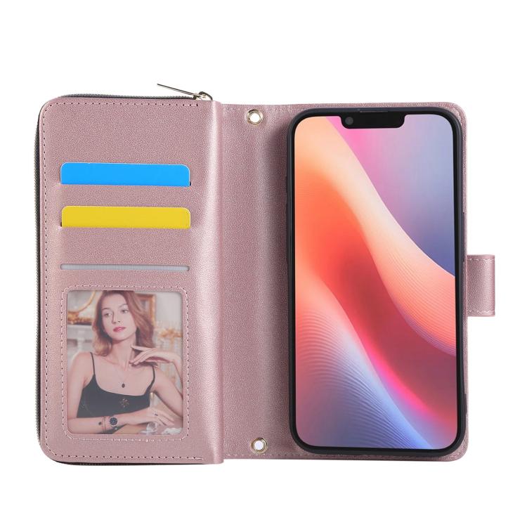 For iPhone 17e / 16e Nine-card Slots Zipper Wallet Bag Leather Phone Case