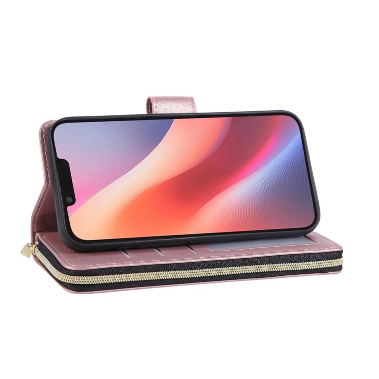 For iPhone 17e / 16e Nine-card Slots Zipper Wallet Bag Leather Phone Case