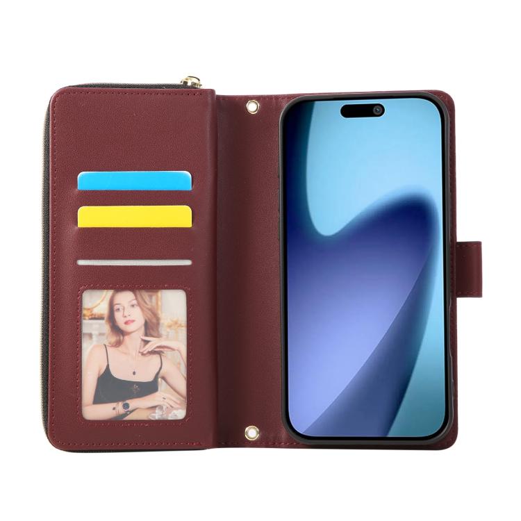 For iPhone 17 Pro Max Nine-card Slots Zipper Wallet Bag Leather Phone Case