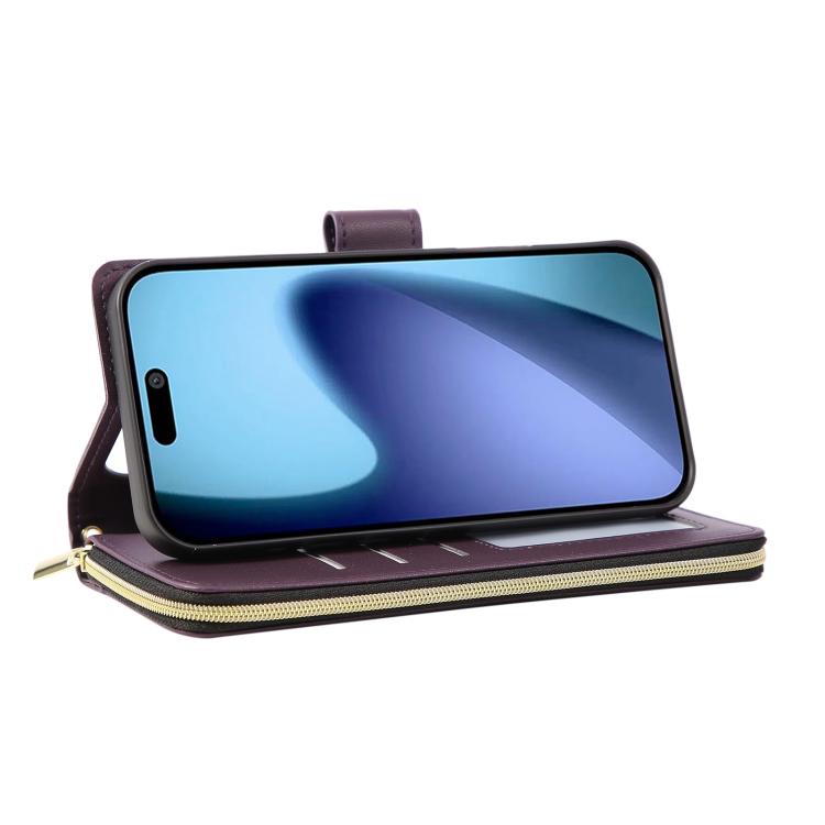 For iPhone 17 Pro Max Nine-card Slots Zipper Wallet Bag Leather Phone Case