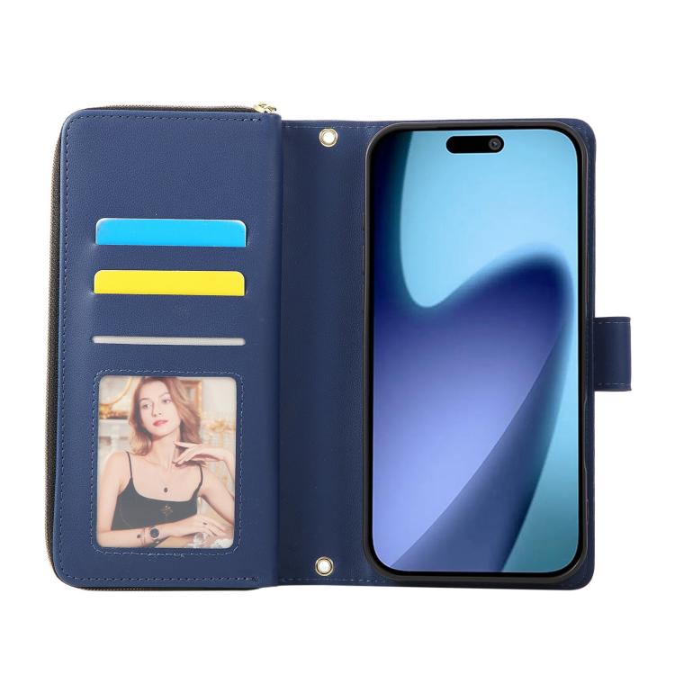 For iPhone 17 Pro Max Nine-card Slots Zipper Wallet Bag Leather Phone Case