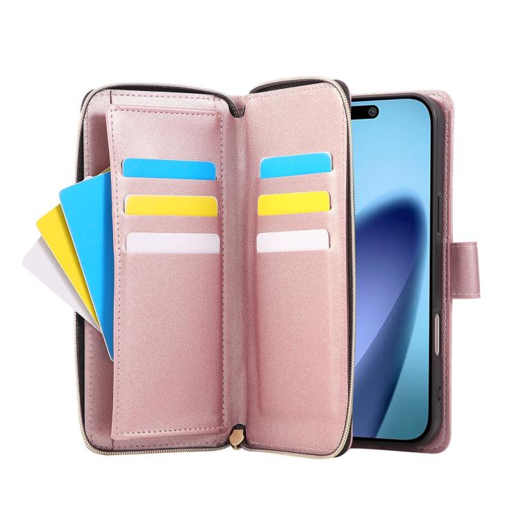 For iPhone 17 Pro Max Nine-card Slots Zipper Wallet Bag Leather Phone Case