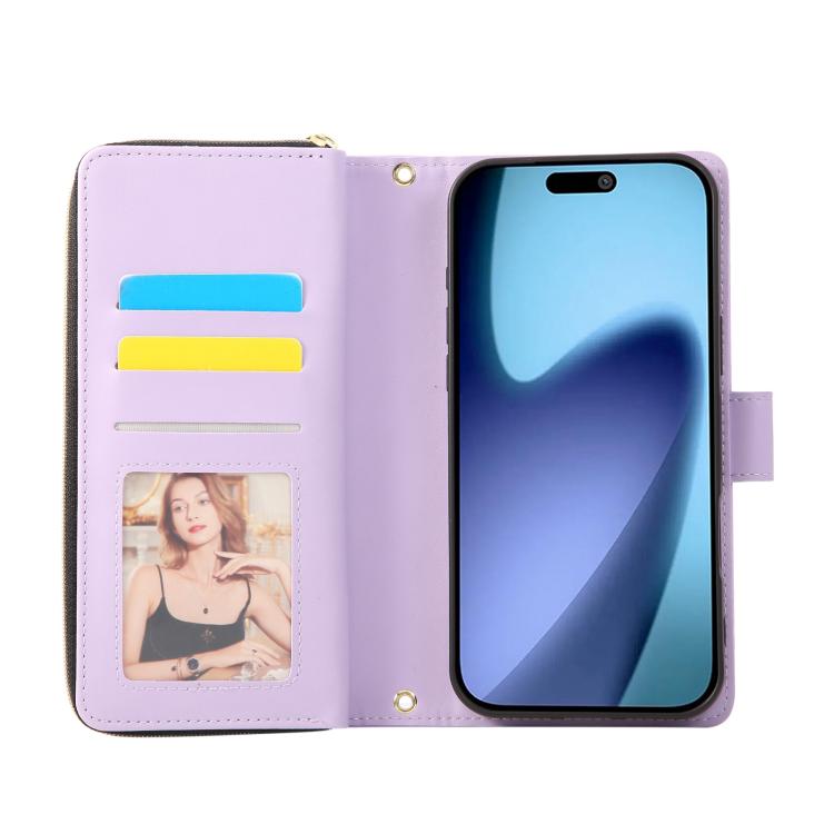 For iPhone 17 Pro Nine-card Slots Zipper Wallet Bag Leather Phone Case