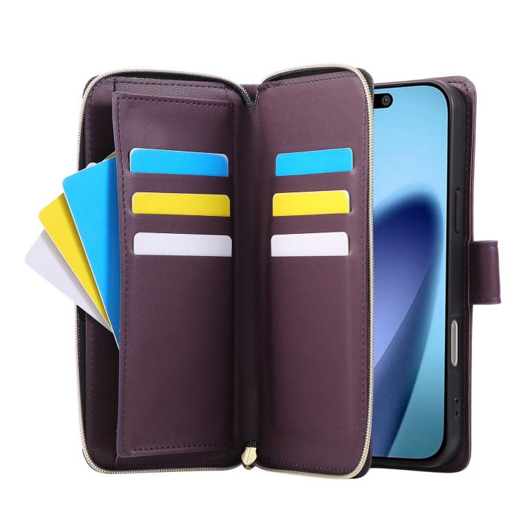 For iPhone 17 Pro Nine-card Slots Zipper Wallet Bag Leather Phone Case