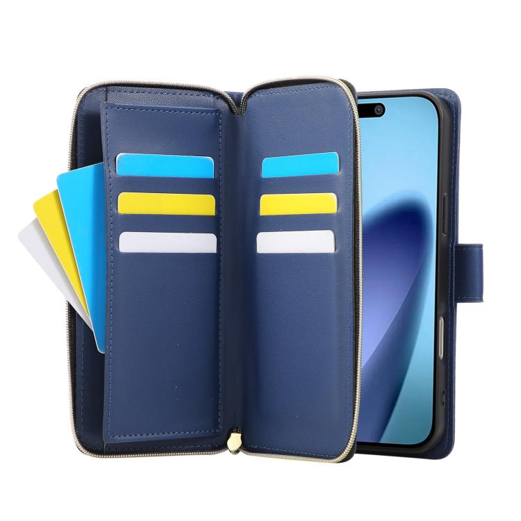 For iPhone 17 Pro Nine-card Slots Zipper Wallet Bag Leather Phone Case