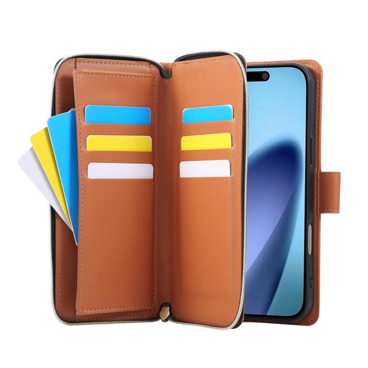 For iPhone 17 Pro Nine-card Slots Zipper Wallet Bag Leather Phone Case