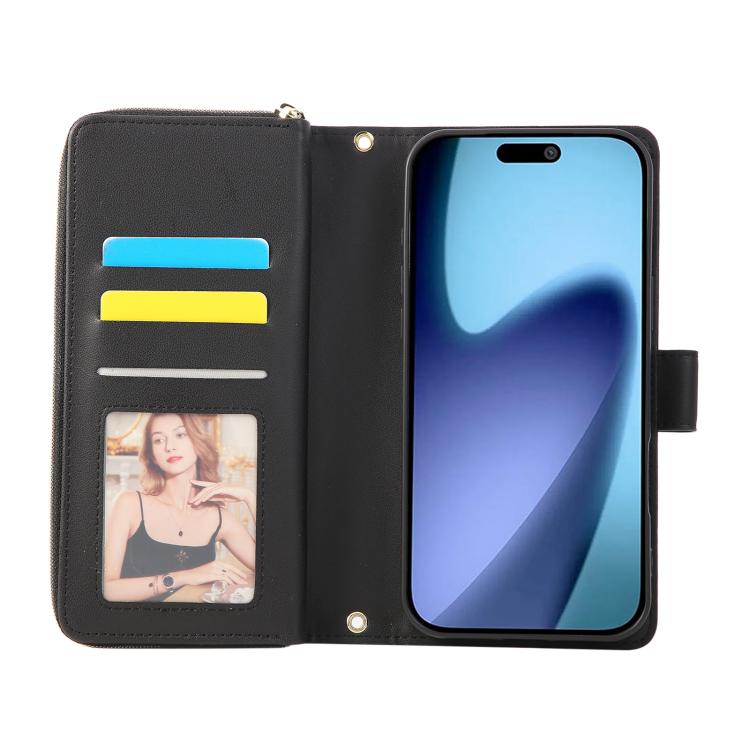For iPhone 17 Pro Nine-card Slots Zipper Wallet Bag Leather Phone Case