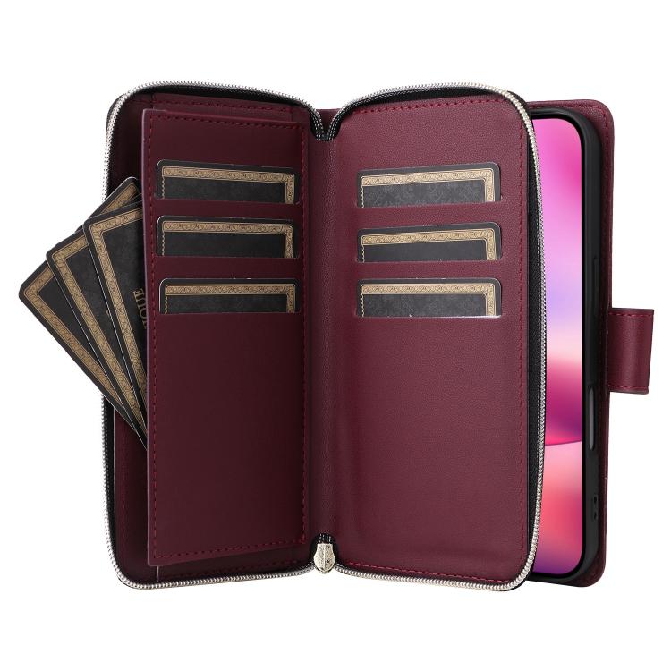 For iPhone 17 Nine-card Slots Zipper Wallet Bag Leather Phone Case
