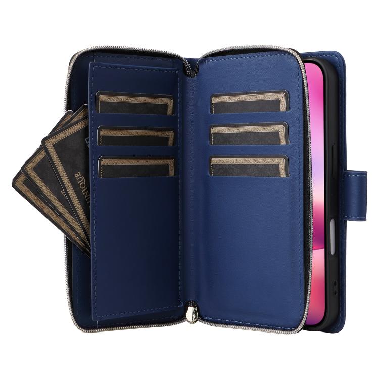 For iPhone 17 Nine-card Slots Zipper Wallet Bag Leather Phone Case