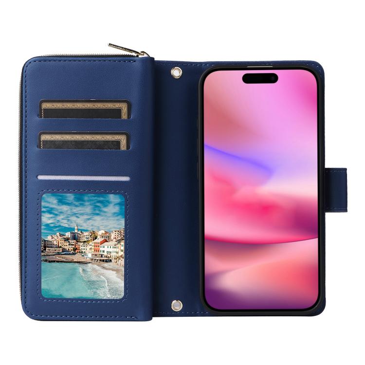 For iPhone 17 Nine-card Slots Zipper Wallet Bag Leather Phone Case