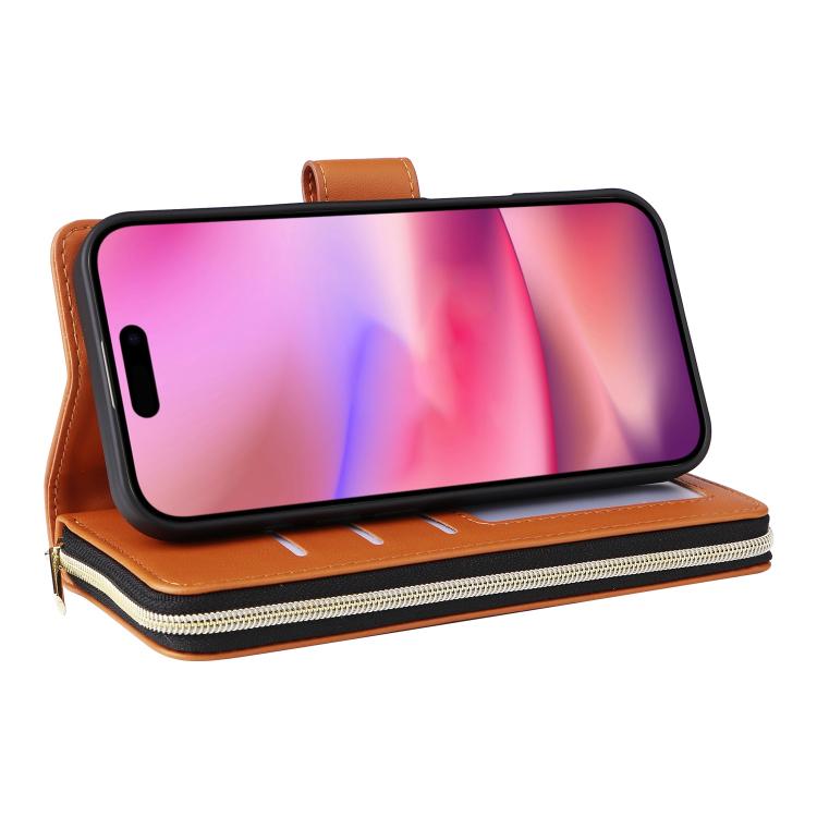 For iPhone 17 Nine-card Slots Zipper Wallet Bag Leather Phone Case