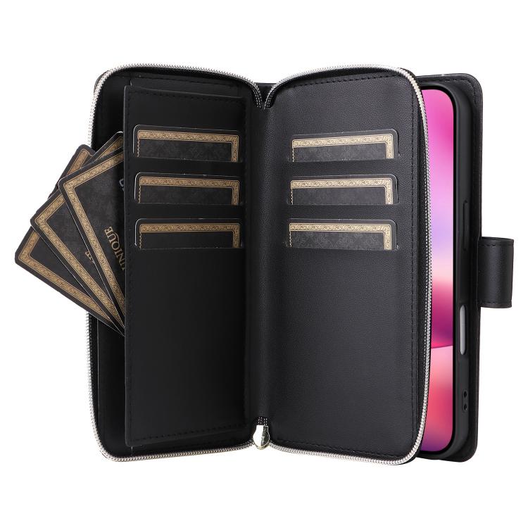 For iPhone 17 Nine-card Slots Zipper Wallet Bag Leather Phone Case