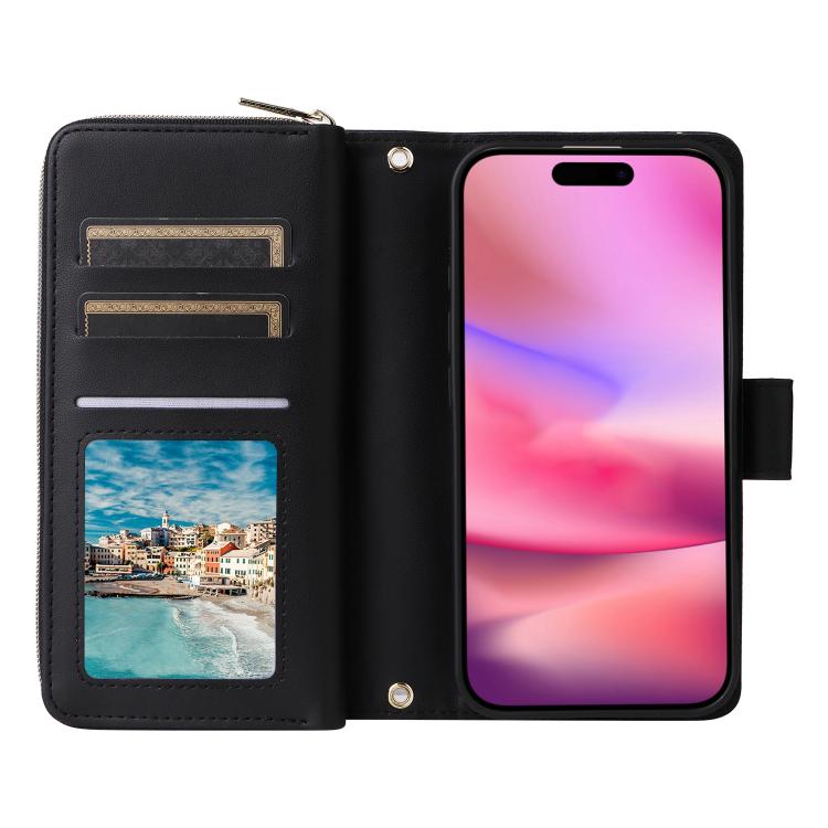 For iPhone 17 Nine-card Slots Zipper Wallet Bag Leather Phone Case