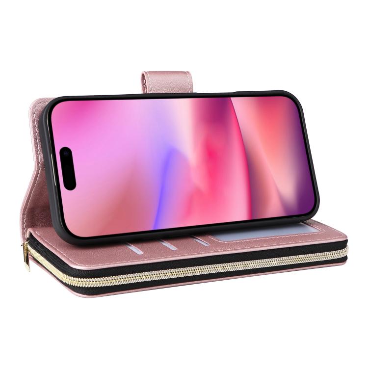For iPhone 17 Nine-card Slots Zipper Wallet Bag Leather Phone Case
