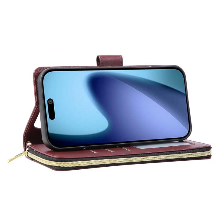 For iPhone Air Nine-card Slots Zipper Wallet Bag Leather Phone Case