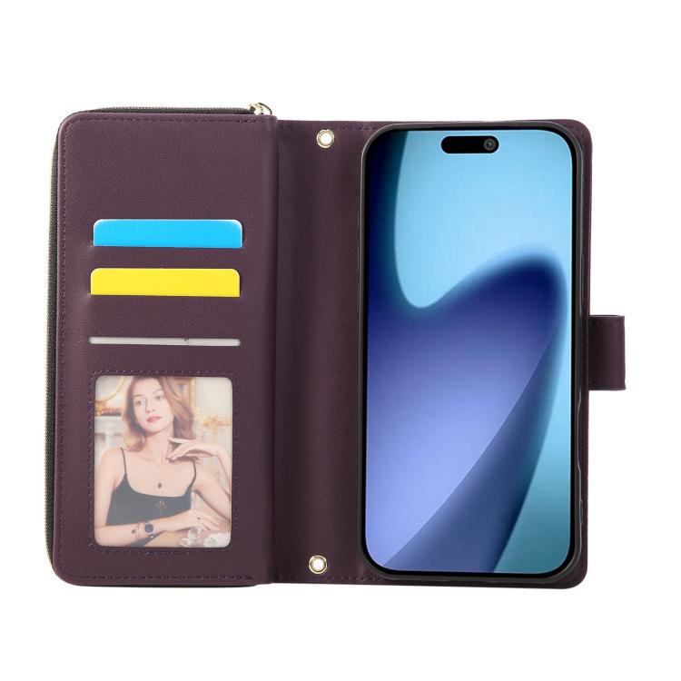 For iPhone Air Nine-card Slots Zipper Wallet Bag Leather Phone Case