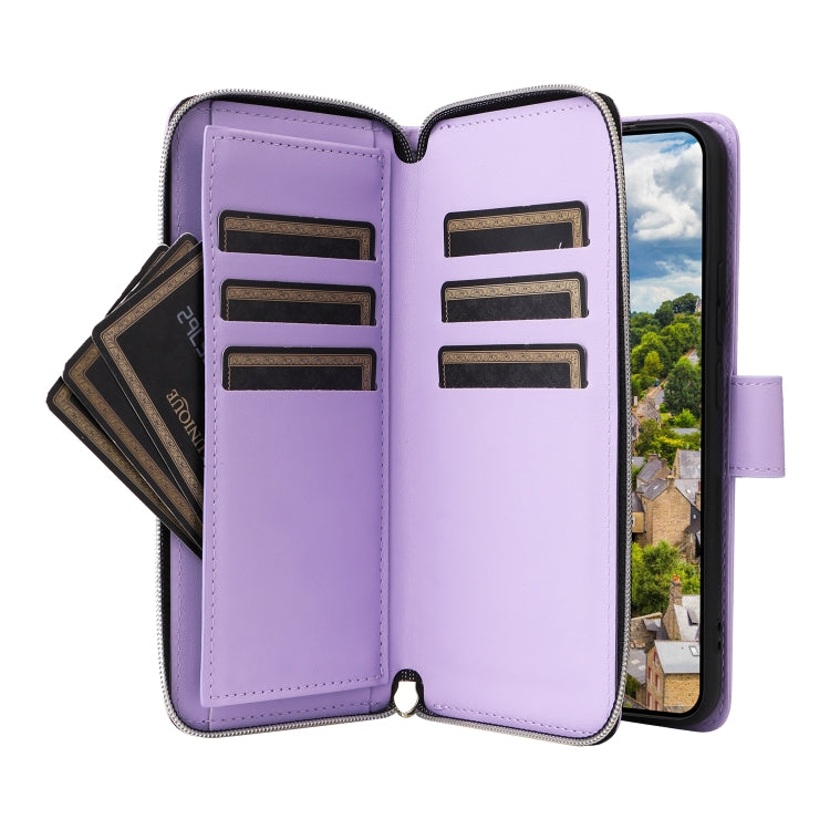 For Samsung Galaxy S22 5G Nine-card Slots Zipper Wallet Bag Leather Phone Case