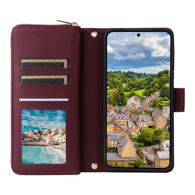 For Samsung Galaxy S22 5G Nine-card Slots Zipper Wallet Bag Leather Phone Case