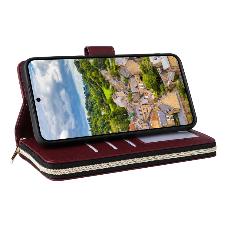 For Samsung Galaxy S22 5G Nine-card Slots Zipper Wallet Bag Leather Phone Case