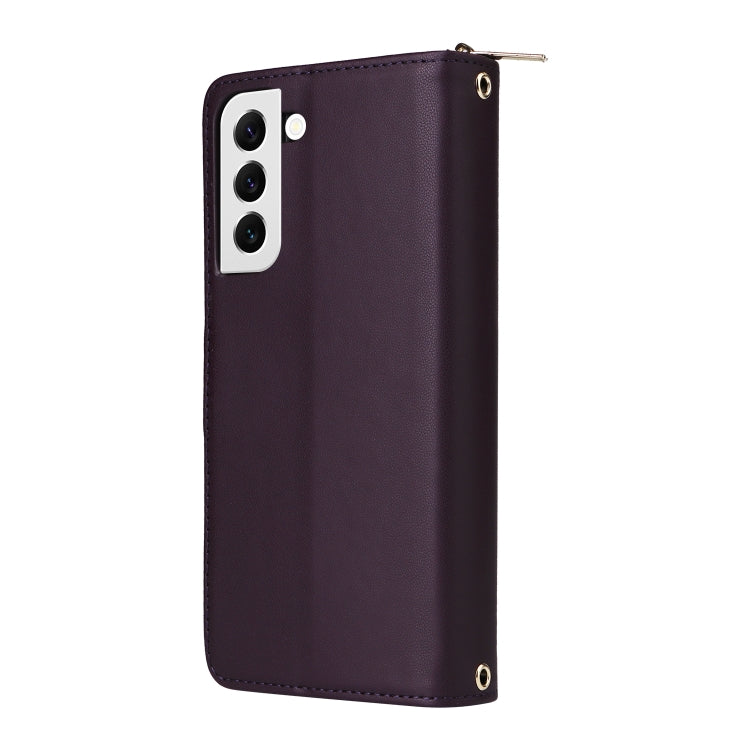 For Samsung Galaxy S22 5G Nine-card Slots Zipper Wallet Bag Leather Phone Case