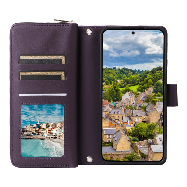 For Samsung Galaxy S22 5G Nine-card Slots Zipper Wallet Bag Leather Phone Case