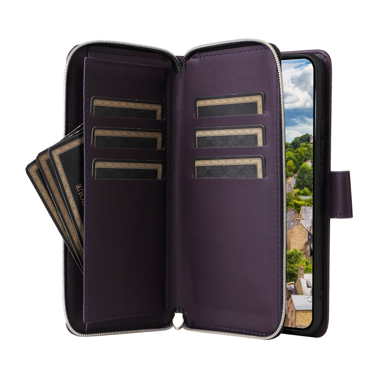 For Samsung Galaxy S22 5G Nine-card Slots Zipper Wallet Bag Leather Phone Case
