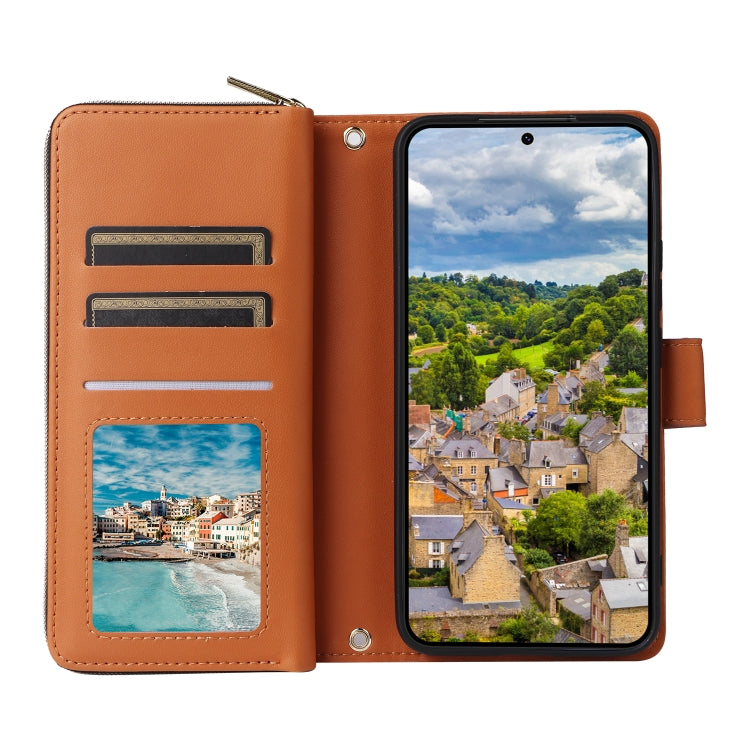 For Samsung Galaxy S22 5G Nine-card Slots Zipper Wallet Bag Leather Phone Case