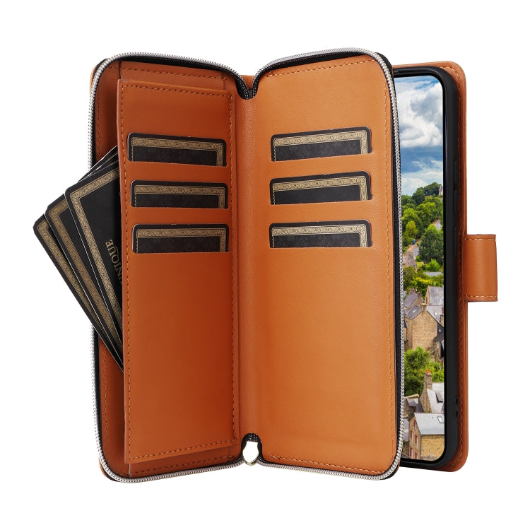 For Samsung Galaxy S22 5G Nine-card Slots Zipper Wallet Bag Leather Phone Case
