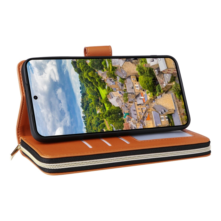 For Samsung Galaxy S22 5G Nine-card Slots Zipper Wallet Bag Leather Phone Case