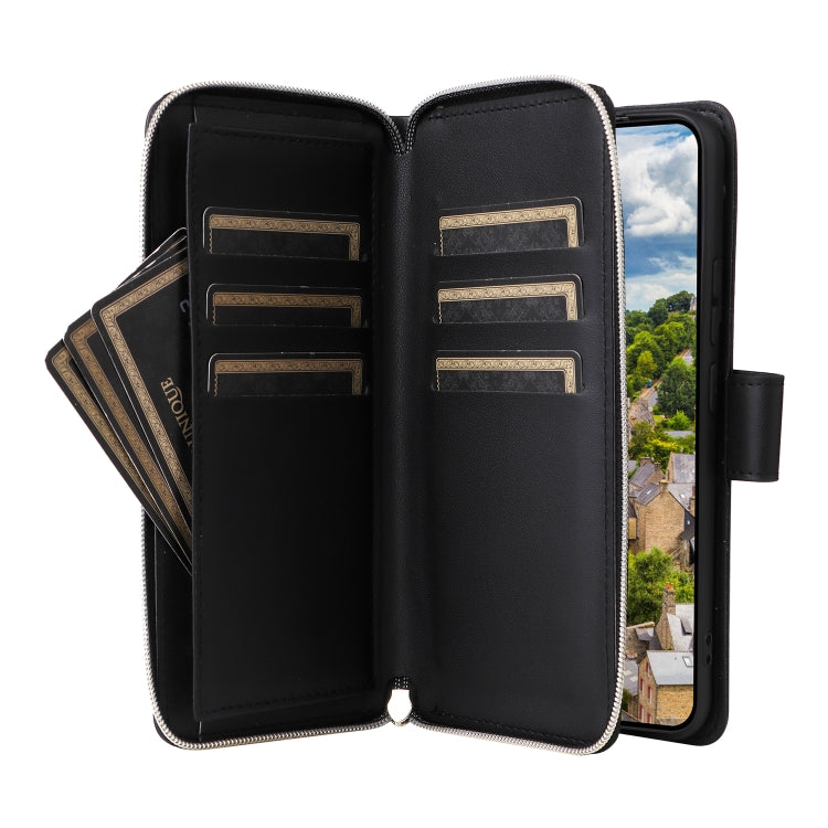 For Samsung Galaxy S22 5G Nine-card Slots Zipper Wallet Bag Leather Phone Case