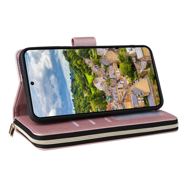 For Samsung Galaxy S22 5G Nine-card Slots Zipper Wallet Bag Leather Phone Case