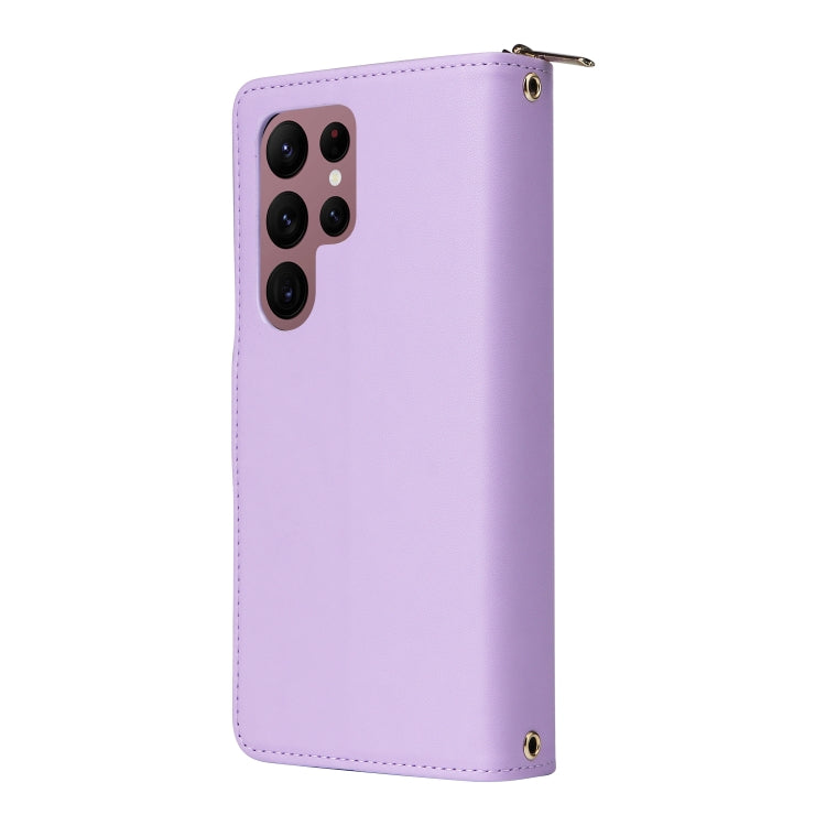 For Samsung Galaxy S22 Ultra 5G Nine-card Slots Zipper Wallet Bag Leather Phone Case