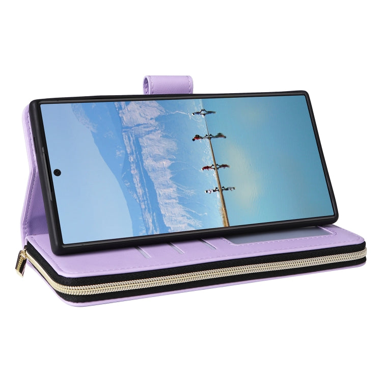 For Samsung Galaxy S22 Ultra 5G Nine-card Slots Zipper Wallet Bag Leather Phone Case