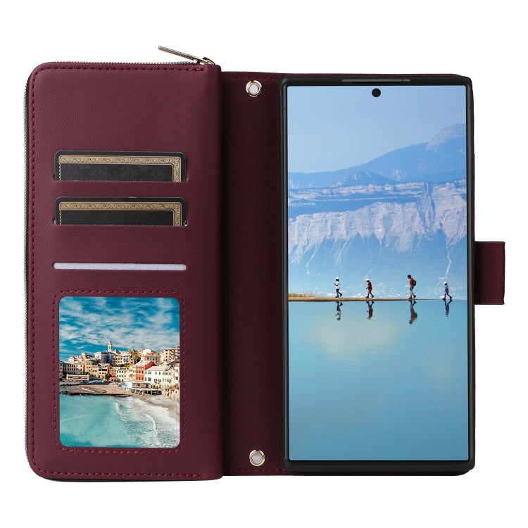 For Samsung Galaxy S22 Ultra 5G Nine-card Slots Zipper Wallet Bag Leather Phone Case