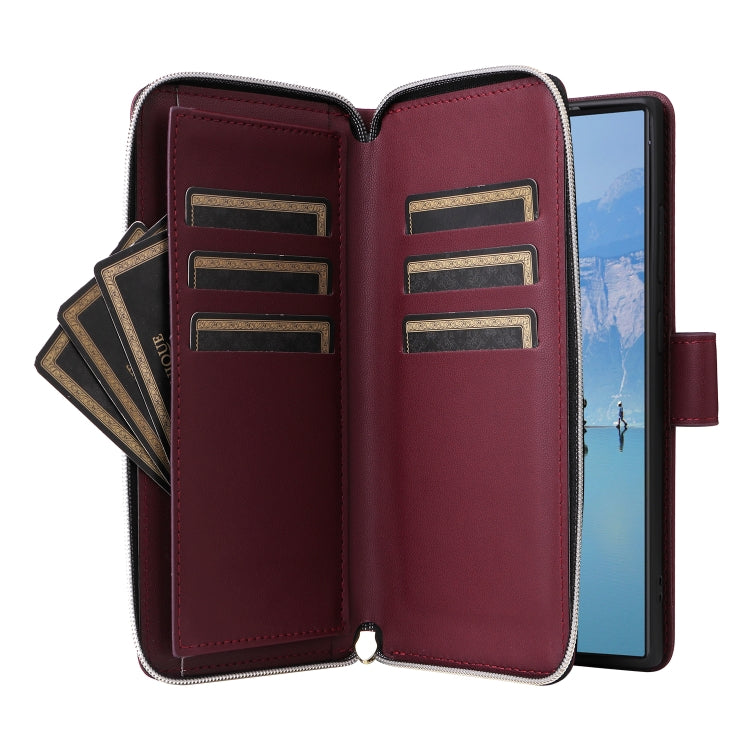 For Samsung Galaxy S22 Ultra 5G Nine-card Slots Zipper Wallet Bag Leather Phone Case
