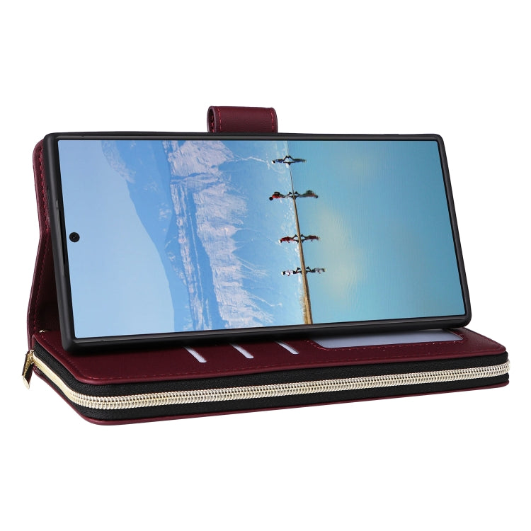 For Samsung Galaxy S22 Ultra 5G Nine-card Slots Zipper Wallet Bag Leather Phone Case