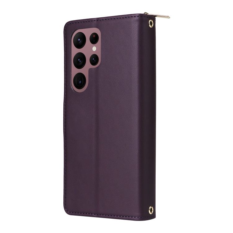 For Samsung Galaxy S22 Ultra 5G Nine-card Slots Zipper Wallet Bag Leather Phone Case