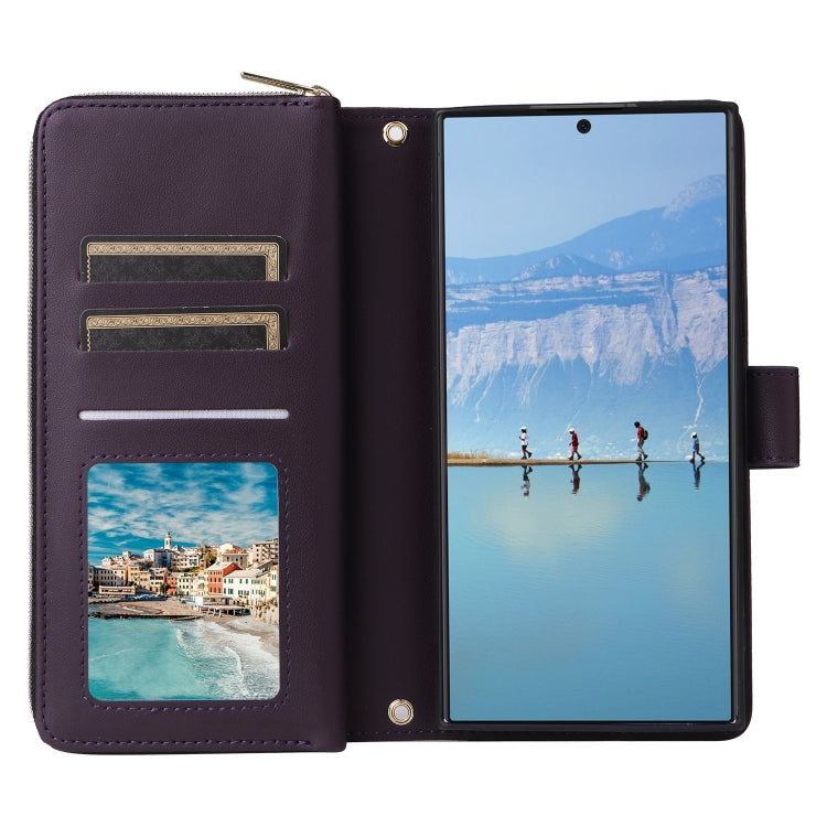 For Samsung Galaxy S22 Ultra 5G Nine-card Slots Zipper Wallet Bag Leather Phone Case