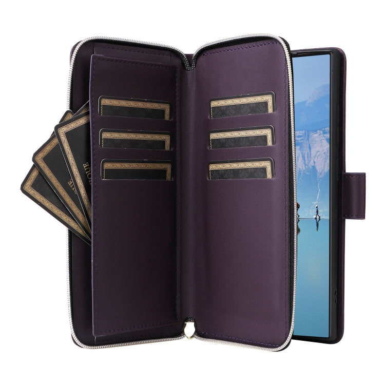 For Samsung Galaxy S22 Ultra 5G Nine-card Slots Zipper Wallet Bag Leather Phone Case