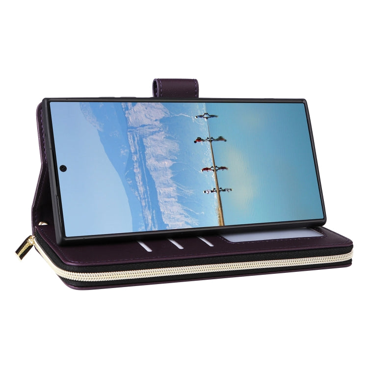 For Samsung Galaxy S22 Ultra 5G Nine-card Slots Zipper Wallet Bag Leather Phone Case