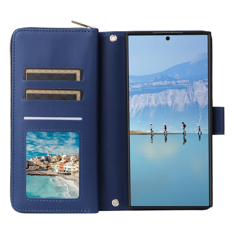 For Samsung Galaxy S22 Ultra 5G Nine-card Slots Zipper Wallet Bag Leather Phone Case