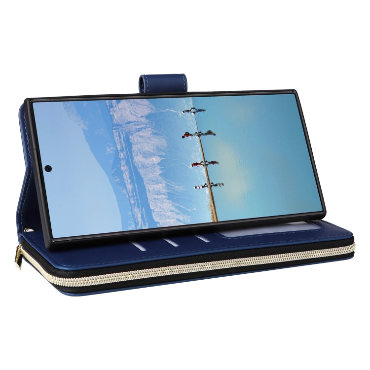 For Samsung Galaxy S22 Ultra 5G Nine-card Slots Zipper Wallet Bag Leather Phone Case