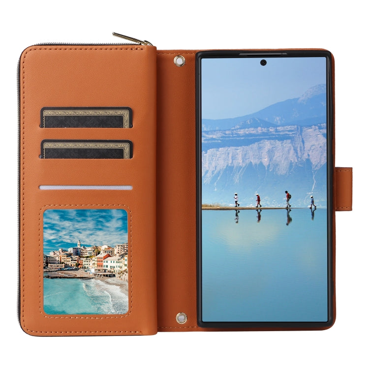 For Samsung Galaxy S22 Ultra 5G Nine-card Slots Zipper Wallet Bag Leather Phone Case