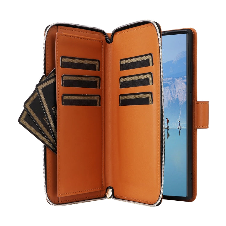 For Samsung Galaxy S22 Ultra 5G Nine-card Slots Zipper Wallet Bag Leather Phone Case