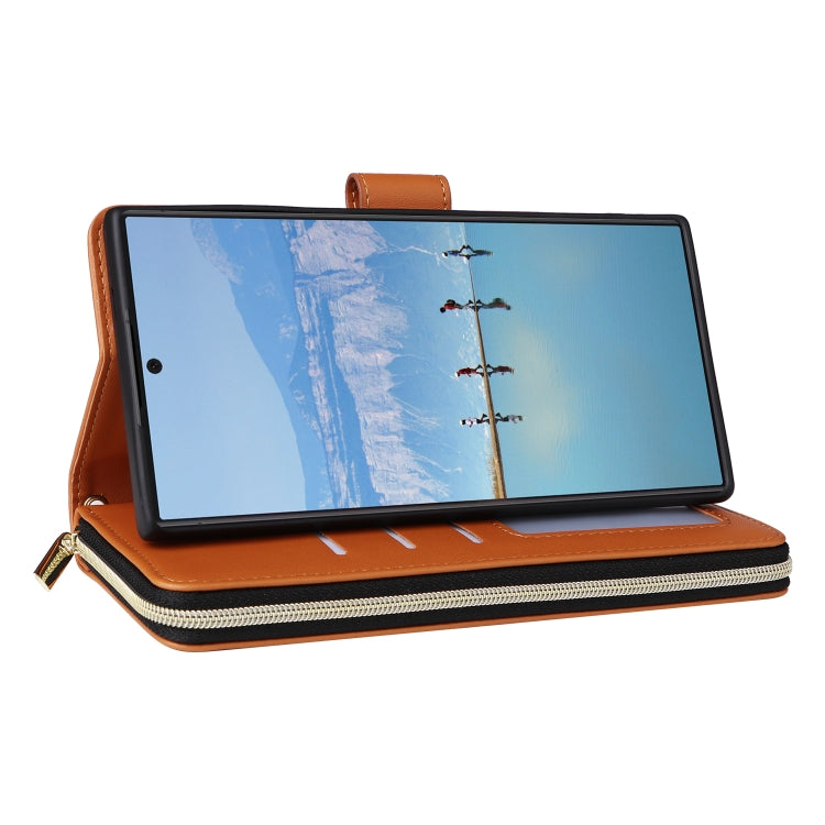 For Samsung Galaxy S22 Ultra 5G Nine-card Slots Zipper Wallet Bag Leather Phone Case