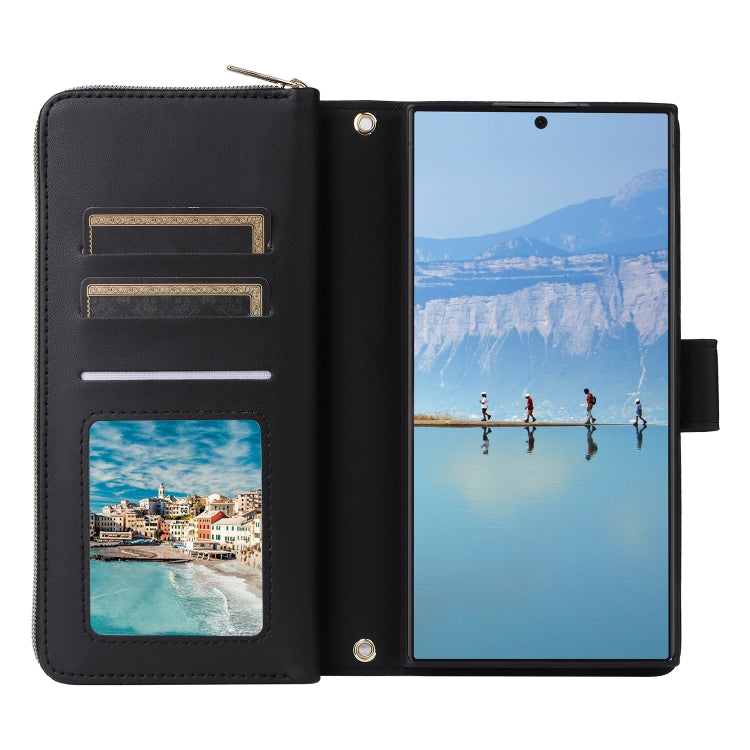 For Samsung Galaxy S22 Ultra 5G Nine-card Slots Zipper Wallet Bag Leather Phone Case