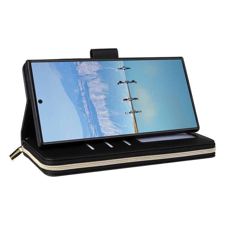 For Samsung Galaxy S22 Ultra 5G Nine-card Slots Zipper Wallet Bag Leather Phone Case